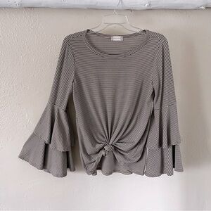 Altar’d State | Tan Black Striped Tiered Ruffled Bell Sleeve Top, Small